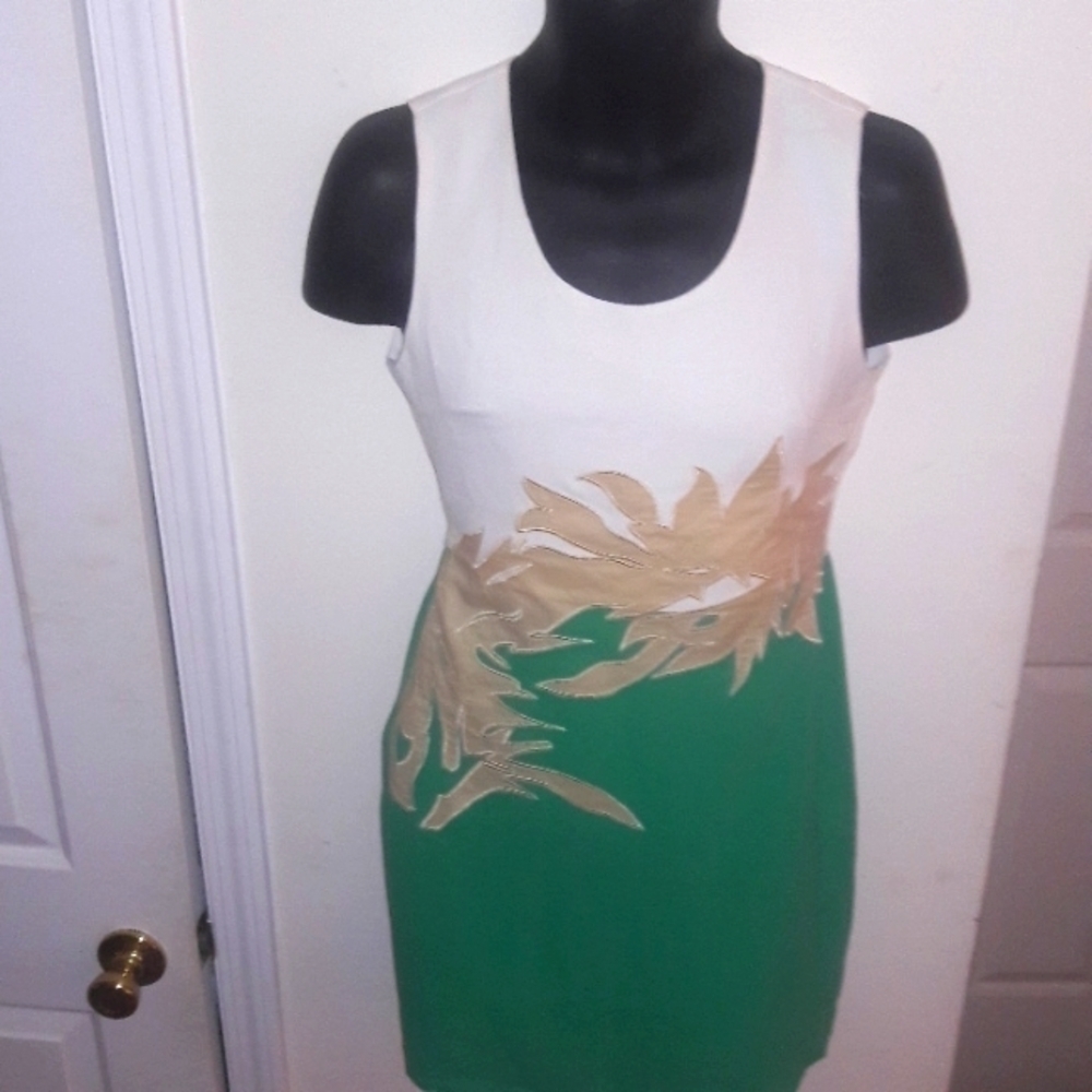 Spring Green, White, and Cream Sheath Dress, Size 4 - Picture 7 of 8
